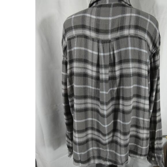 Aerie Large Plaid Button Up Shirt Side Slits Long Sleeves - Picture 4 of 7